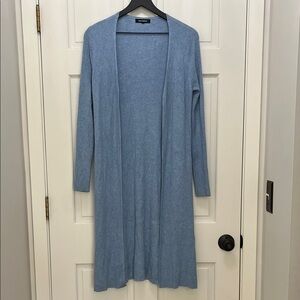 525 America Sky Blue Long Line Ribbed Knit Open Front Cardigan - Size Small